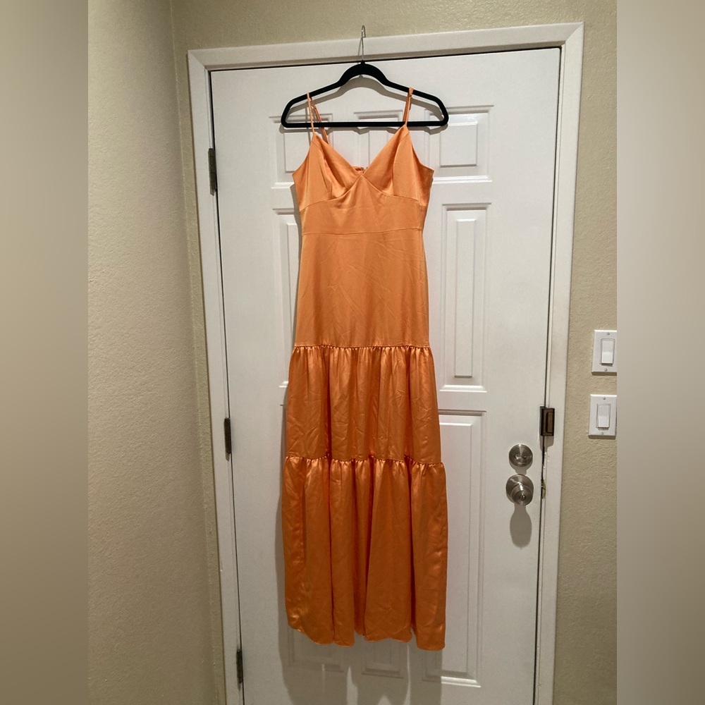 Dress the Population Orange Maxi Dress with Spaghetti Straps